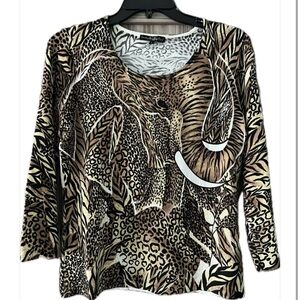 Animal Print Beaded Sweater by Pierri New York Sz L